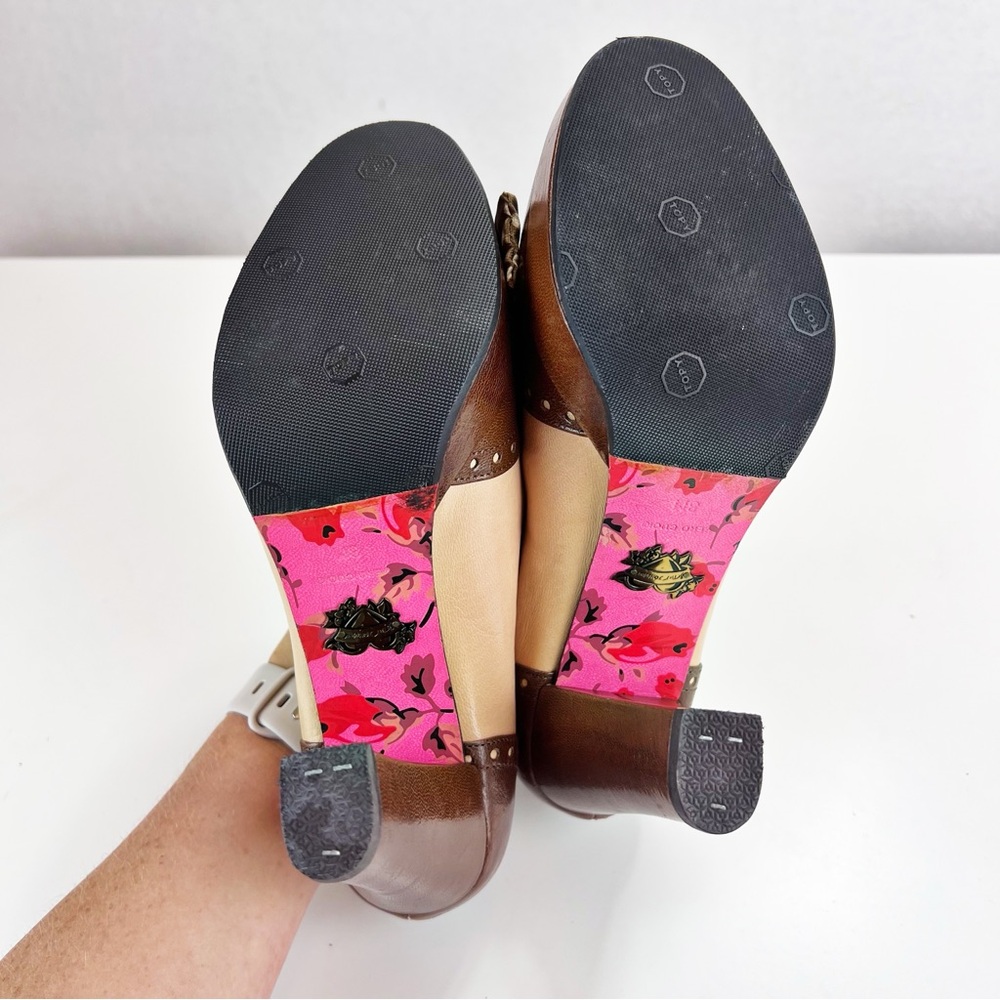 Betsey Johnson Retro Oxford Pumps Size 8 Brown Ribbon Laced Pinup Academia Heels - Picture 9 of 10
